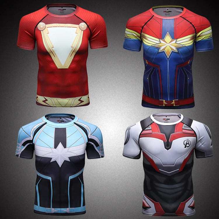 

Rash Guard Shirts Marvel Comics Cartoon Super Hero T-Shirt Mens Gym Wear