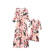Family Matching Rose Flower Print O-Neck Long Sleeve Short Dress Mommy and Me One Piece Spring Fall Dress Outfits