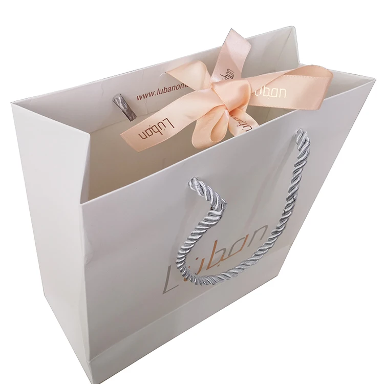 

Custom print art paper bag with ribbon closure luxury paper gift bags with your own logo