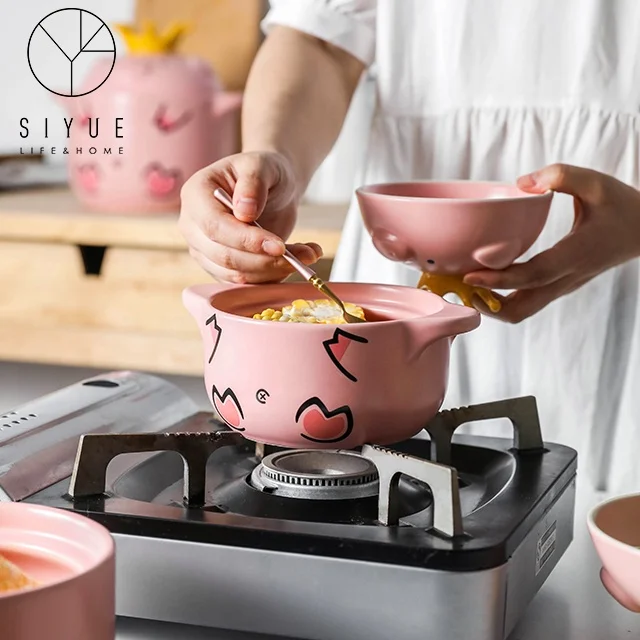 
Creative ceramic casserole with cover and cute piglet double ears casserole 1016 