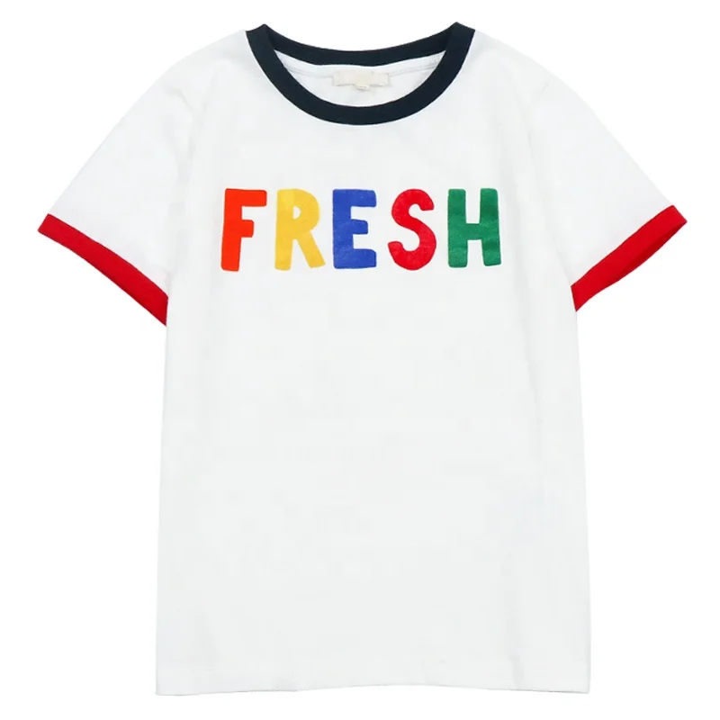 High quality kids summer clothing white round neck short sleeve cotton boys t shirt