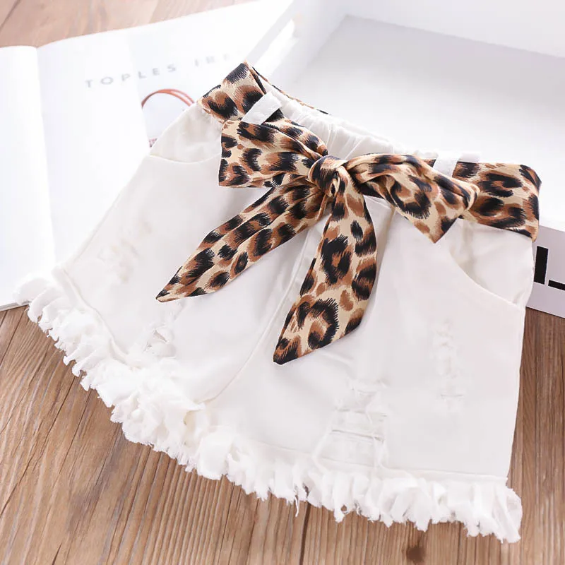 

Hu Sunshine summer Wholesale Girls kids fashion white short with leopard tie