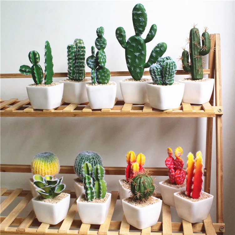 
Artificial Cactus Succulents potted with plastic material white base for Desk decoration house decoration 