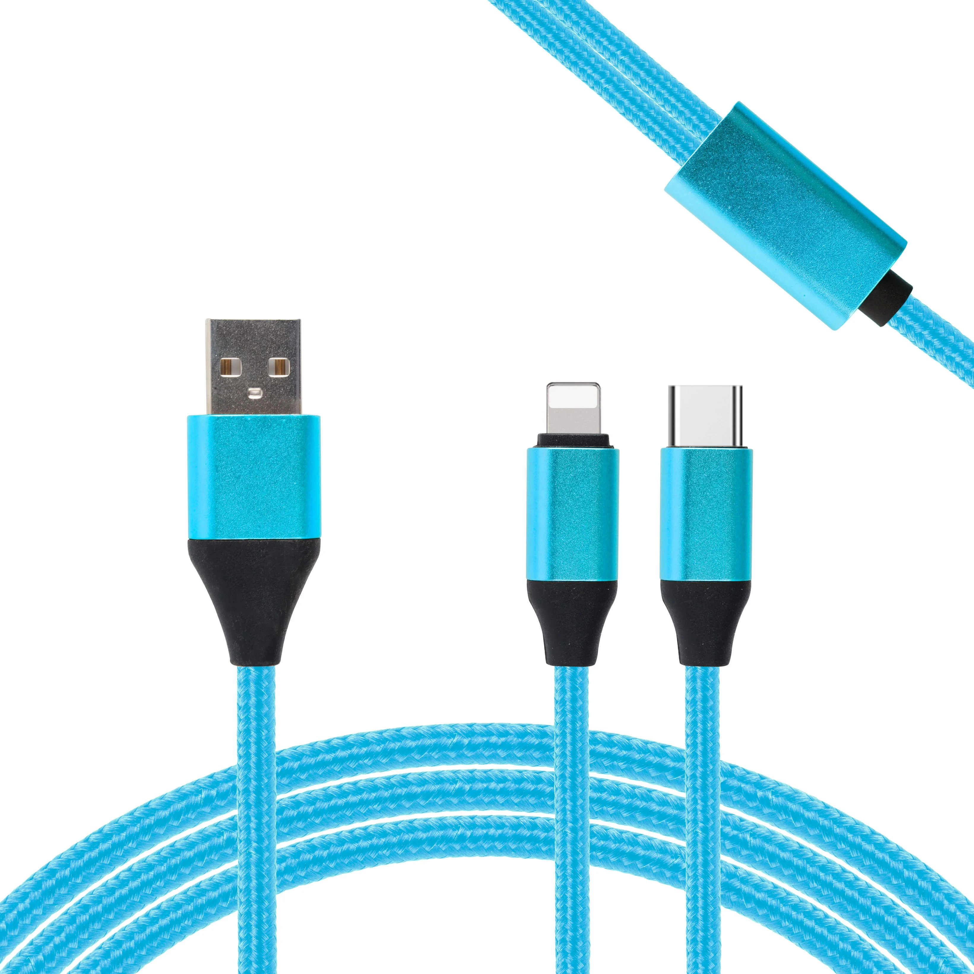 

Quick charger 2 in 1 nylon braided usb cable for iOS and Type C devices