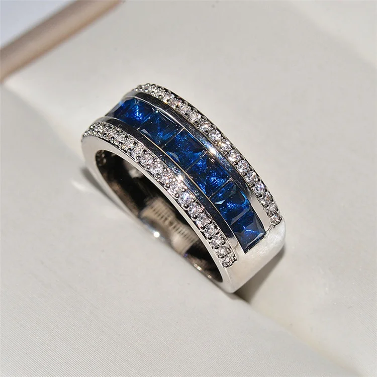 

Gorgeous Female Blue Ring White Gold Filled Fashion Jewelry Vintage Wedding Rings For Women