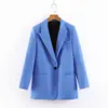 Blue color long sleeve jacket women workwear formal blazer