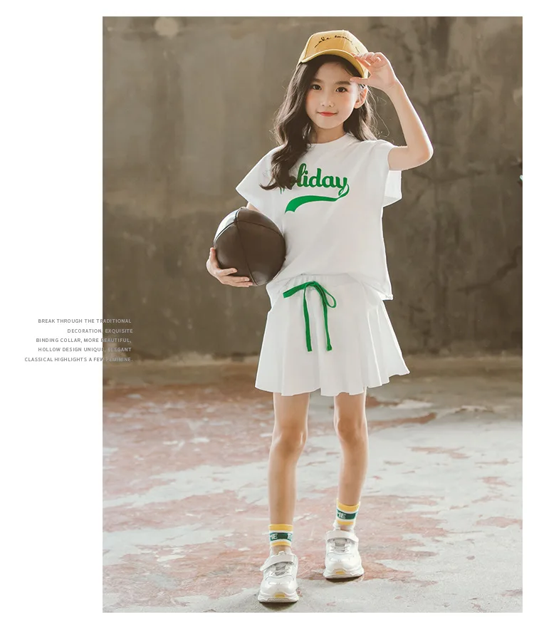 

2019 fashion girls' clothing sets children suit short sleeve two-piece set school girls top and culotte summer style