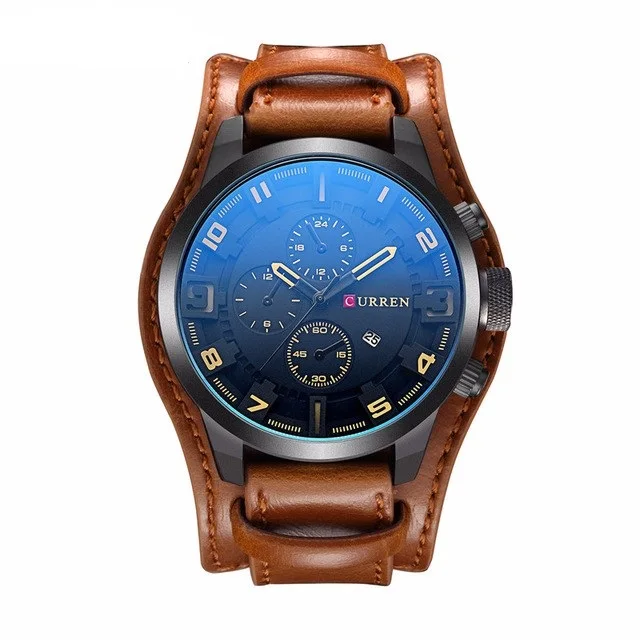 

CURREN 8225 Fashion Men's Leather Analog Quartz Sport Top Brand Luxury Watch Black Wrist Watch Military Male Clock, 5-color