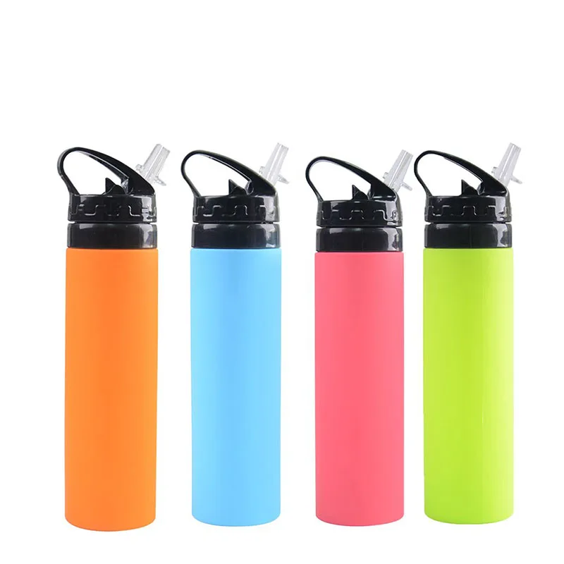 

600 ML silicone folding water cup Hot Outdoor large capacity retractable sports kettle silicone folding tumbler, Customized color silicone water bottle