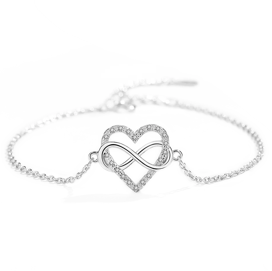 

Vintage 925 Sterling Silver Infinity Love Heart Bracelet with CZ Bracelets Fashion Bracelets & Bangles Jewelry Gift