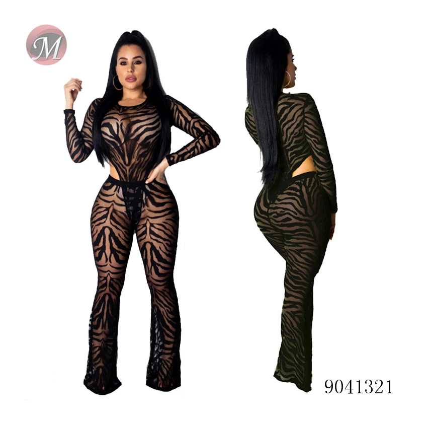 

9041321 Women fashion sexy lace long sleeve bodysuit and long pants two piece set, N/a