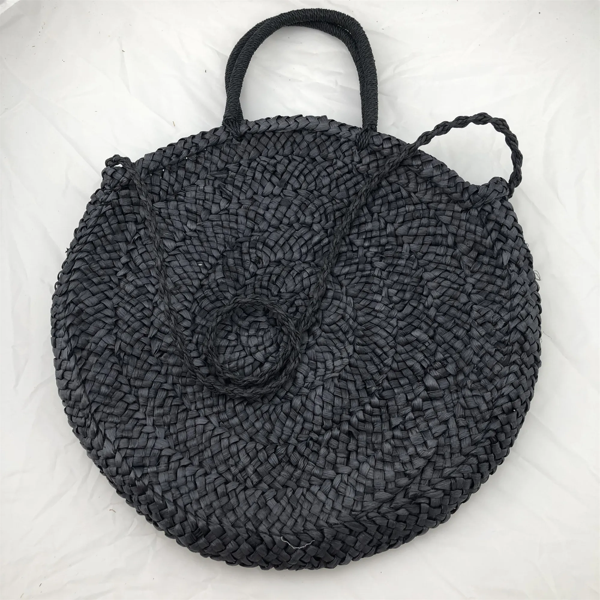

Latest design black round straw bag,low moq women straw tote bag for beach sling bag, Custom made