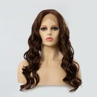 

Long synthetic hair pre plucked super wave lace front wig heat resistant color #8 brown