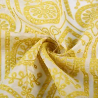 

Latest 100% polyester woven soft organza garment yellow embroidered fabric dress