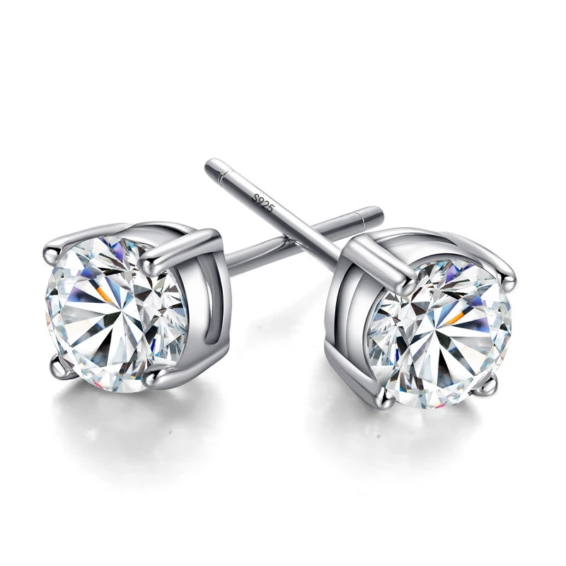 Custom Manufacture White Gold Color 925 Sterling Silver Cubic Zirconia Stud Earrings For Boys