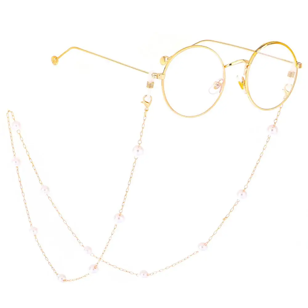 

Stainless Steel Hanging Sun Sunglasses Eyeglasses 8mm White Pearl Reading Glasses Accessories Chain For Eyewear Accessories