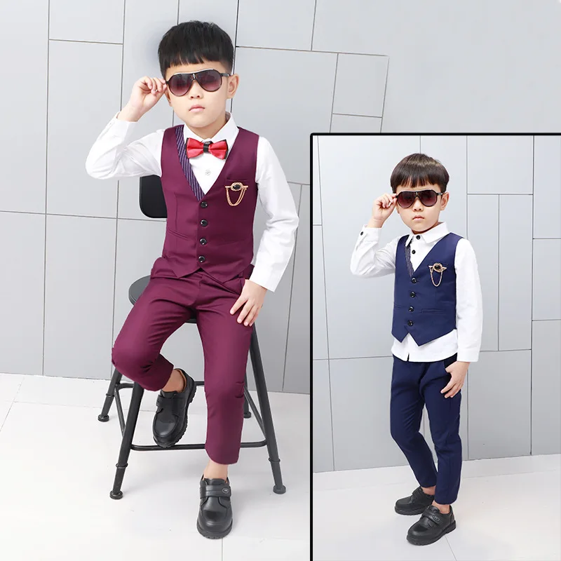 3PCS Kids Boys Formal Shirt Tops+Necktie+Bowtie Set School Uniform Outfit