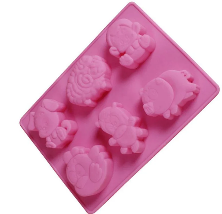 

6 Designs of Chinese Zodiac Funny Shape Silicone Cake Mould, Pink or according to your request .