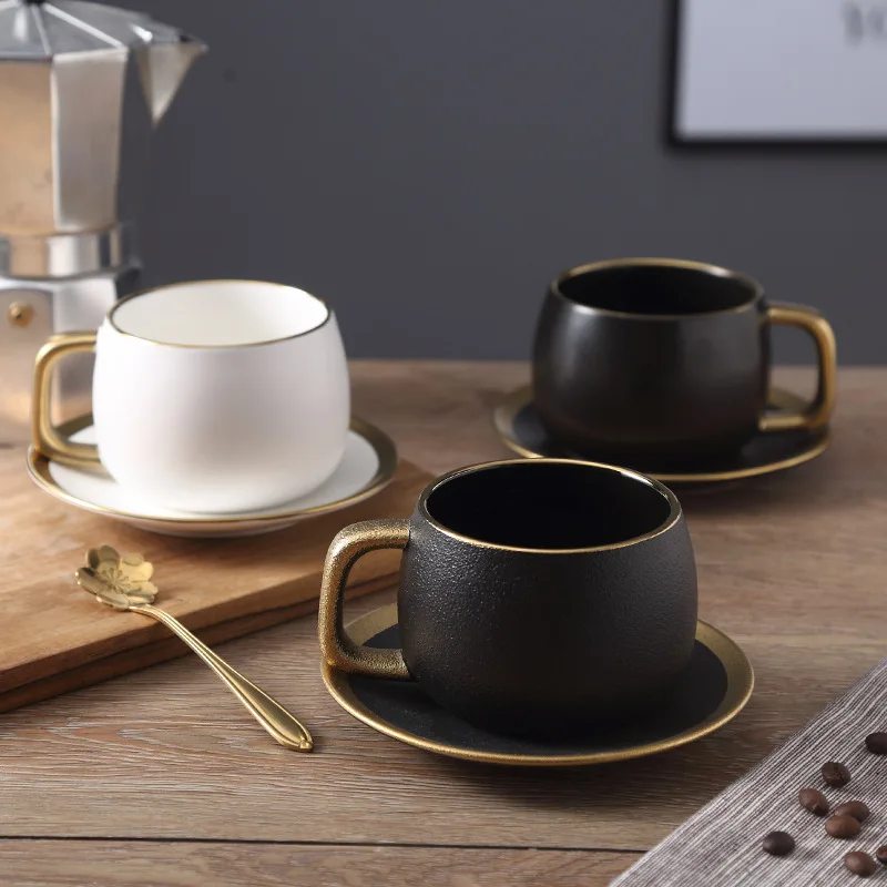 Matte Black/Matte White  Porcelain  Cup and Saucer Ceramic Coffee Tea Set