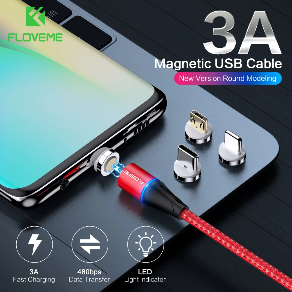 

DHL Free Shipping 1 Sample OK FLOVEME 3A 2M LED usb charger cable for iphone magnetic charging braided usb cable Custom Accept
