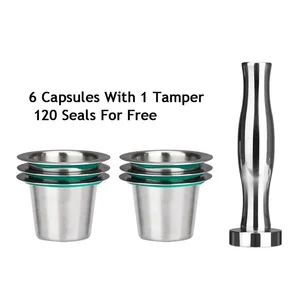 Image of Stainless Steel Nespresso Reusable Coffee Capsule Refillable Cup Filter Coffee Maker Pod With 120 Seals