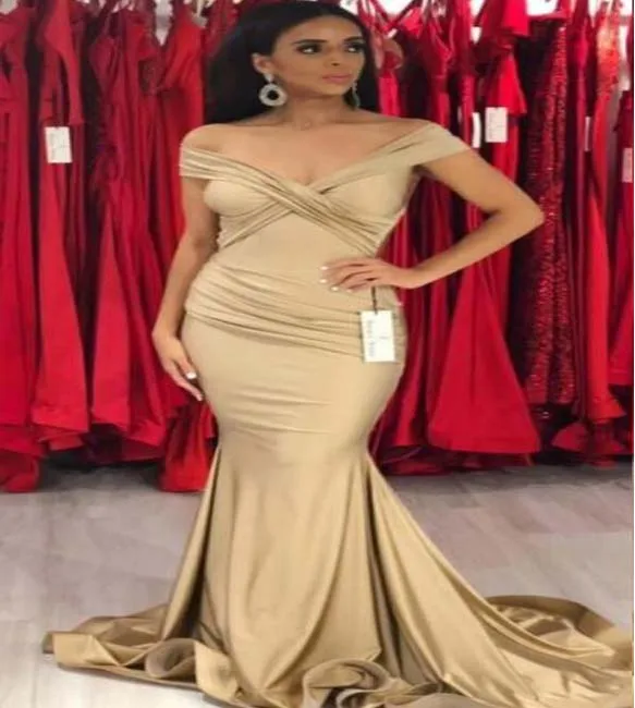 

Arabic Champagne Color off The Shoulder Elegant Evening Dress for Women, Custom made