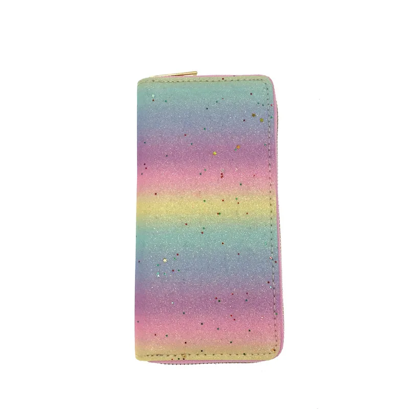 

Women Rainbow Color PU Leather Long Zipper Bag Multi Card Holder Wallet