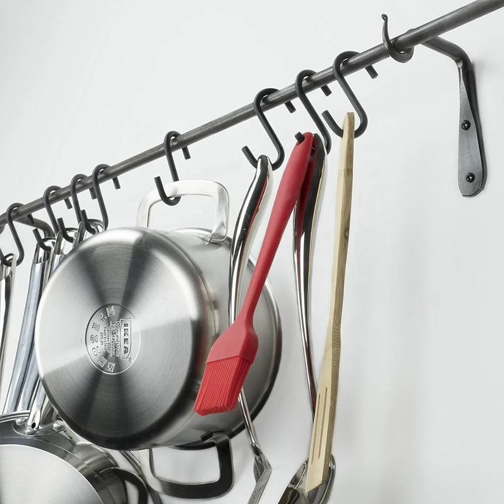 
Wall Mounted Hand Forged Straight Wrought Iron Hanging Coat Hook Hanger Rustic Vintage Style Bracket 