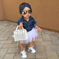 

Free Shipping Children baby clothes set T-shirt denim top+ tutu dress outfit girl jeans clothing set baby girls top design