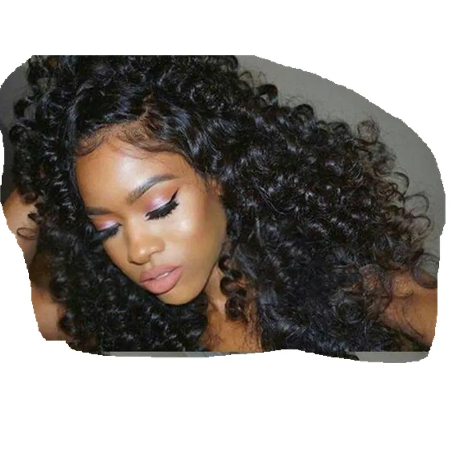 

180% density virgin Brazilian deep wave curly human hair 360 lace frontal wig with baby hair