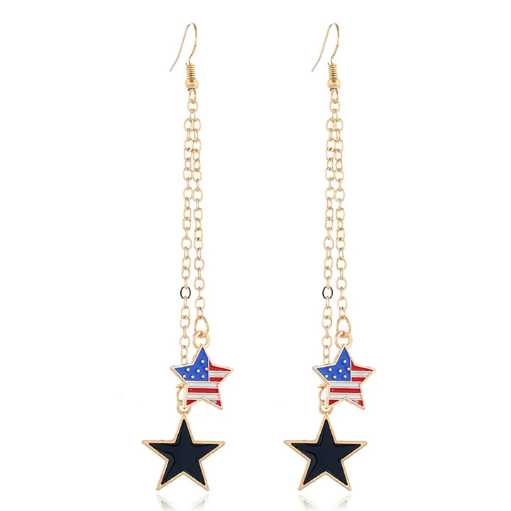 

Independence Day Fashion Latest Gold Jewellery Designs USA Flag Hoop Tassel Earrings 4th of July