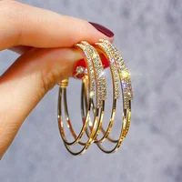 

Personalized Shine C Shape 925 Silver Pin Women Alloy Rhinestone Hoop Earrings