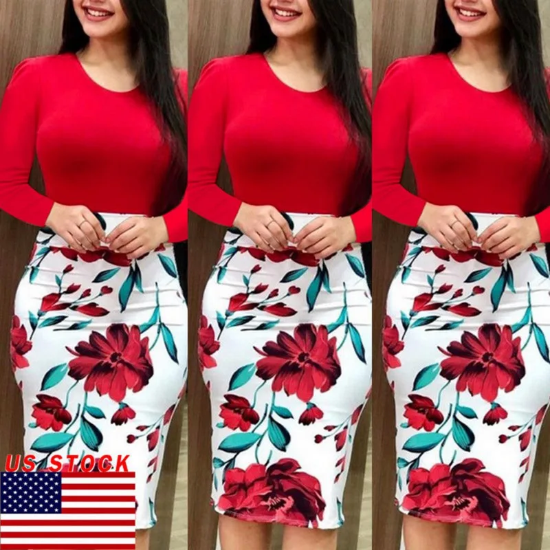 

Sexy Floral Pencil Dresses Long Sleeve Evening Party Dress