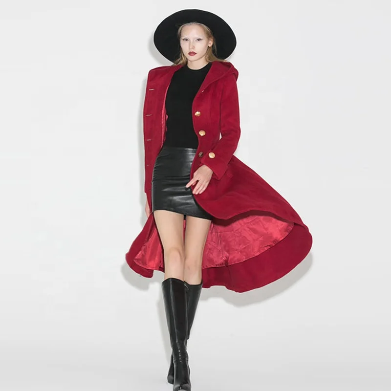 

Solid color single-breasted long overcoat autumn winter women wear hooded woollen coat, Customize