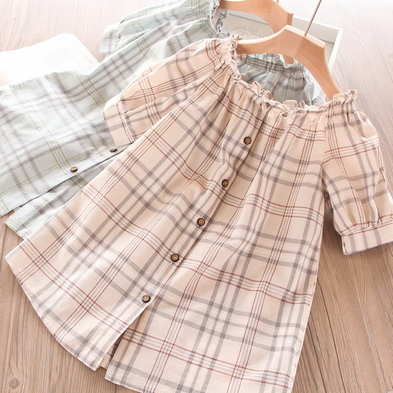 

Hu Sunshine Wholesale 2019 Girls kids green beige long plaid blouse, N/a