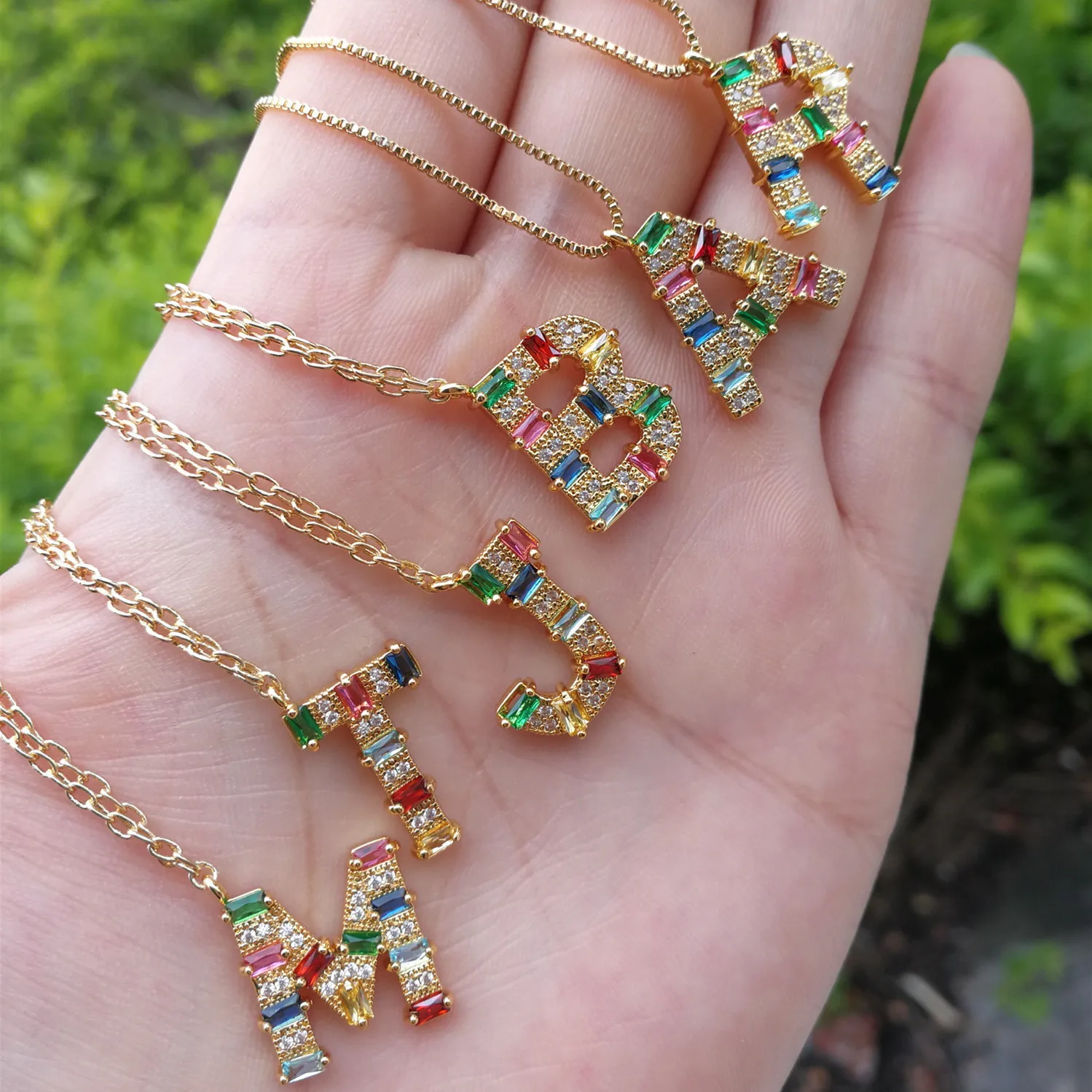 fashion in stock rainbow gold plated alphabet letter initial women necklace 2019 foxi jewelry