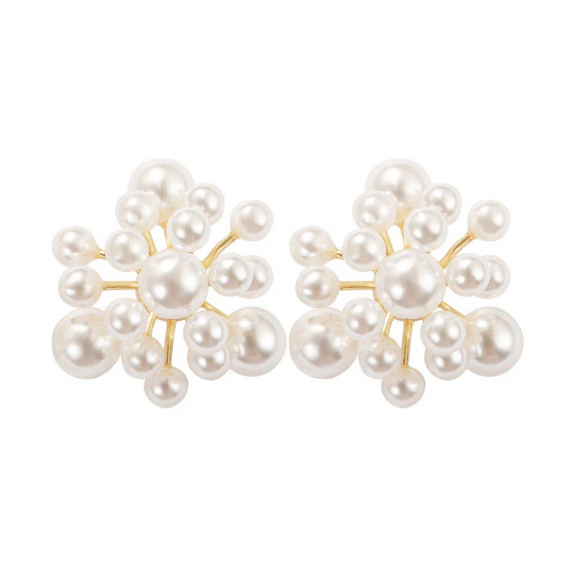 

Fashion Women Elegant Personalized Gold Plated Silver 925 Jewelry Earrings Korean Pearl Cluster Stud Earrings For Girls