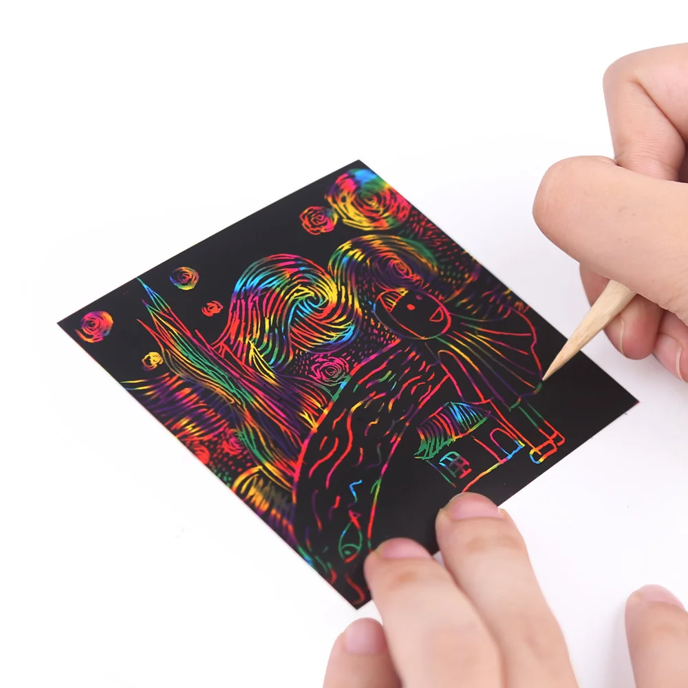 
Scratch Art Notes Set With 130 Sheets With Wooden Stylus Rainbow Mini Notes Scratch Magic Notes 