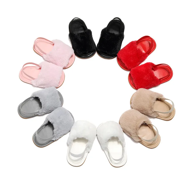 2019 Infant Baby Sandals Slippers Faux Fur Baby Summer Shoes Hard Sole Toddler Girls Boys Sandals