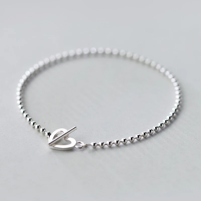 

925 Sterling Silver Beaded Bracelet Heart Charm Bracelets For Women Wholesale 2019