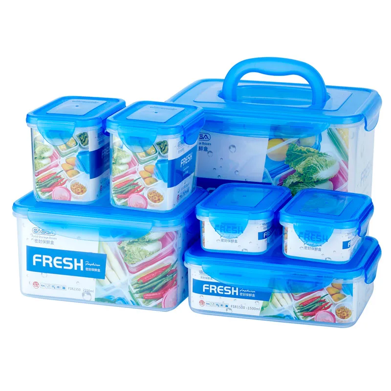 

Customized kitchen freshness airtight plastic food storage container set 7pcs food box set, Blue