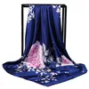 Fashionable Peony Peach blossom Floral 100% Polyester silk like large muslim square scarf for women stylish