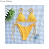 2019 cross-border with pad solid backless Bandage high leg V neck thong bikini string