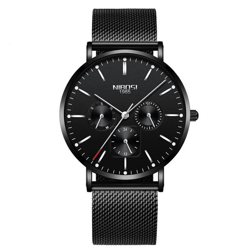 

Wholesale Super Thin Relogio Multi Function Mesh Band 40mm Unisex NIBOSI Watch