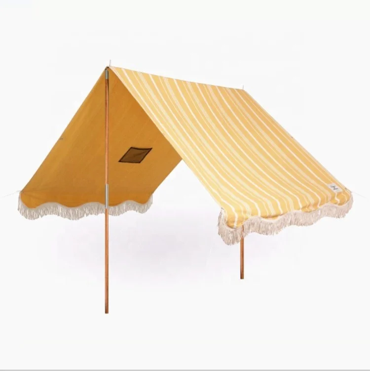 

New design UV 50 cotton material sunshade Beach tent with wooden poles