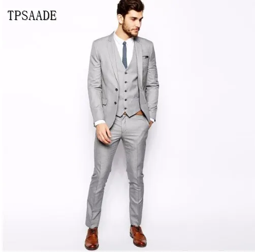 

Gray Male 3 Piece Coat Pant Design Business Suits For Men WF689, Gray as picture