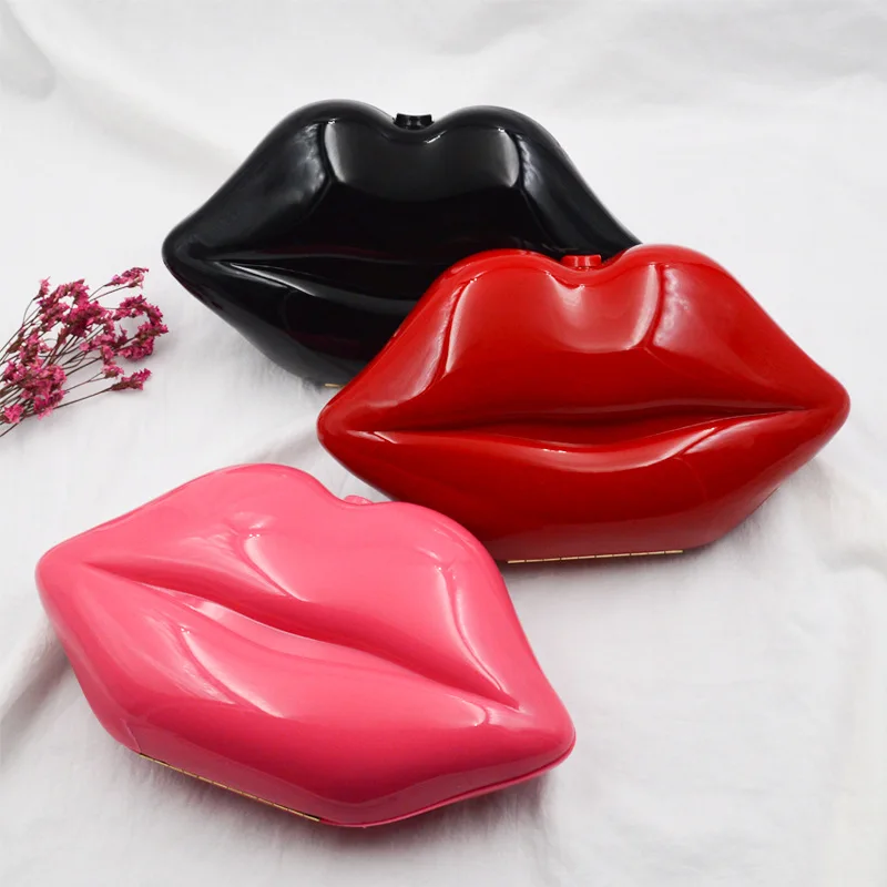

OEM Acrylic Lip Bag Fashion Acrylic Lady Lip Colorful Evening Party handbag sexy lips glamor women acrylic clutch evening bag, Red/black/pink