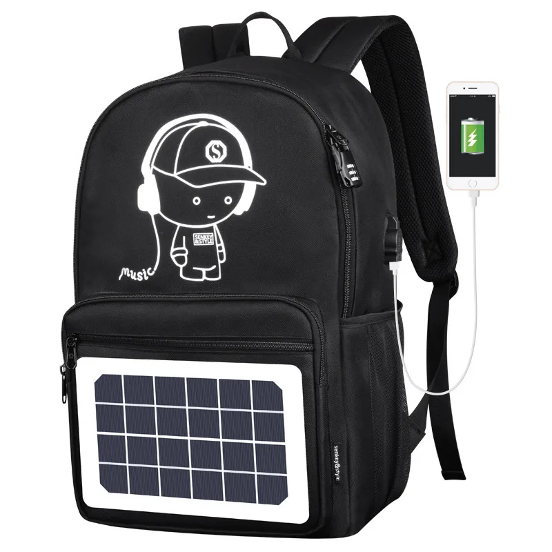 

Laptop briefcase for men eco friendly bags bagpack school waterproof solar panel custom back pack bag anti theft backpack usb, Black