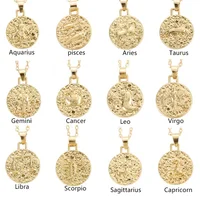 

Hot Selling Embossed Gold Round Pendant Necklace 12 Zodiac Coin Necklace Jewelry