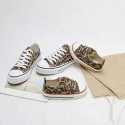 Women's Canvas Lace Up Sneakers Leopard Print Casu